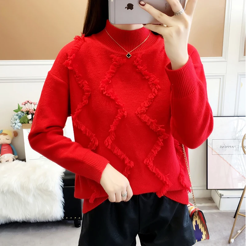 2020 Autumn Winter Women Knitted Half-Turtleneck Sweater Ladies Casual Soft Solid Tassel Jumper Pullovers Pull Femme | Женская одежда