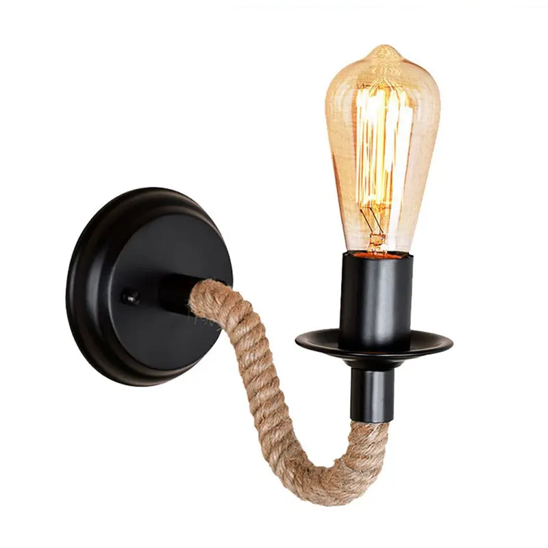 Винтажный настенный светильник из пеньковой веревки Ретро американский в стиле