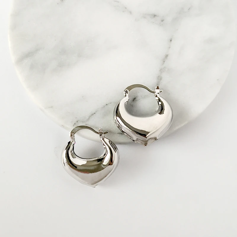 Silver Small Heart Peri'sBox 3 вида конструкций, геометрические серьги в форме сердца, Клубные, полые, большие, необычные, золотой обруч, серьги, минималистичные серьги для женщин, Мода - Окраска металла: Silver Small Heart