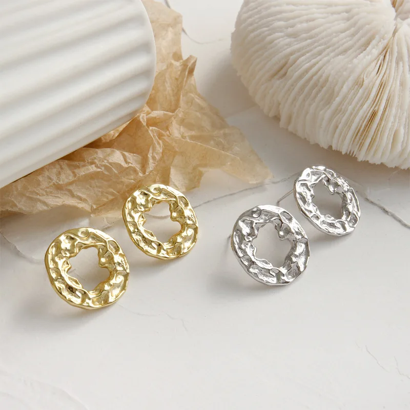 Женские серьги-гвоздики из серебра 100% пробы геометрические круглые серьги