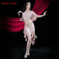 belly bance suit tassel bra diamond studded belt skirt performance clothes set female adult high end top competition clothing
