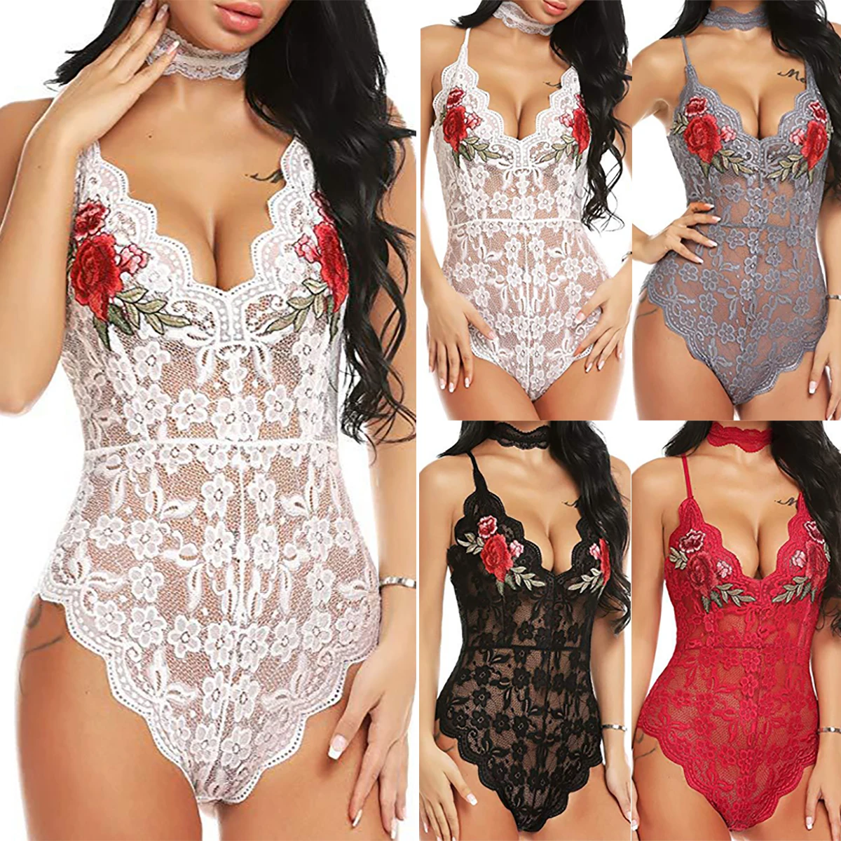 

New Sexy floral Embroidery Women Lace Bodysuit Sexy Teddy Lingerie Jumpsuit Backless Women Fashion Comfortable Underwear