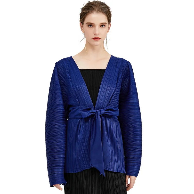 LANMREM однотонное Плиссированное женское пальто с v-образным вырезом на талии 2020