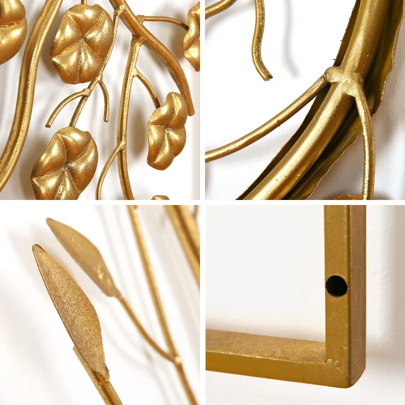 

New Chinese Wrought Iron Gold Plant Flower Pendant Wall Decoration Home Livingroom Sofa Background Wall Hanging Ornaments Crafts