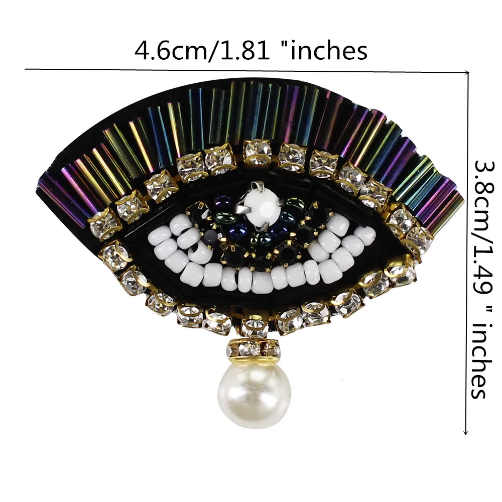 Beaded Heart Eyes Patches Rhinestones Motifs Pearl Pendant Brooch Badge with Pin 2 pieces | Дом и сад