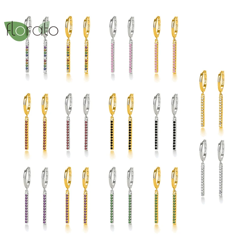 

Rainbow Crystal 925 Sterling Silver Hoop Earrings for Women Prevent Allergy Earrings for Girls Geometry Strip Jewelry Gifts