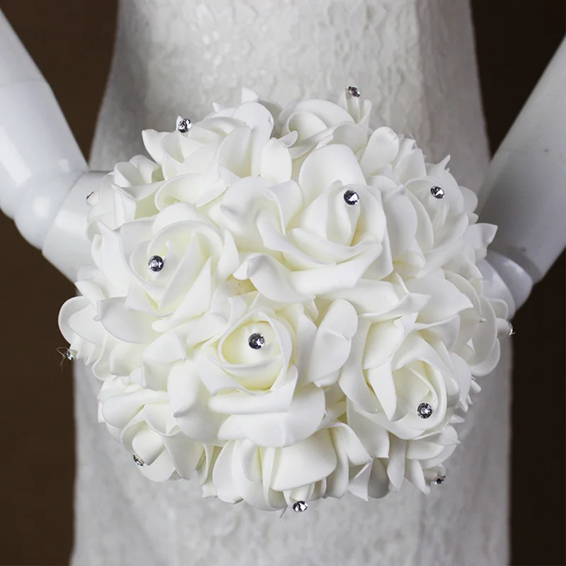 

1/2/3/10 Pcs European Crystal Bride And Bridesmaid Holding Roses Simulation Flowers Simulation Bouquets Foam Simulation Flowers