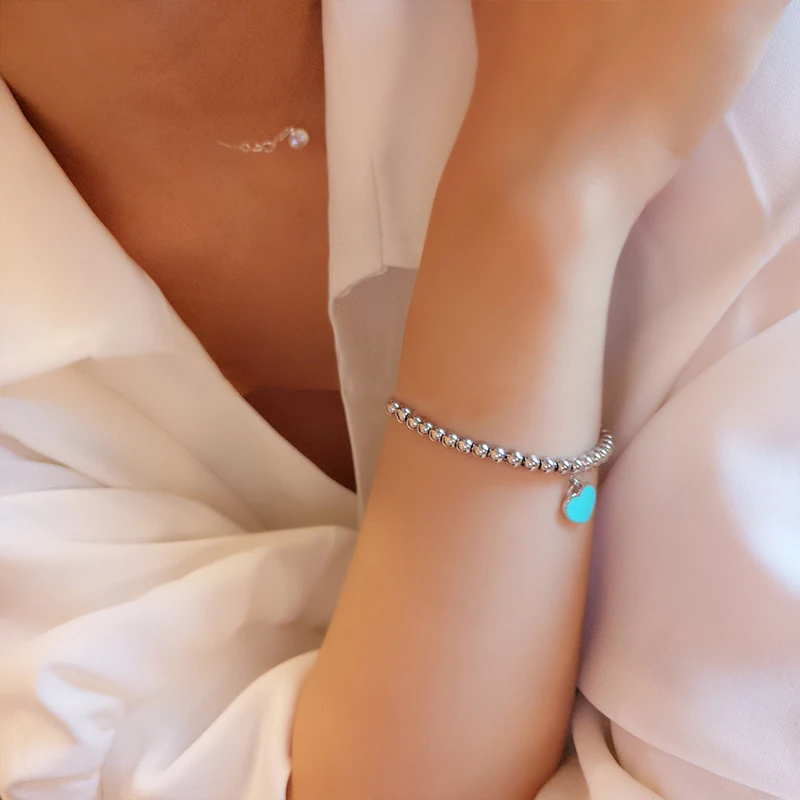 

Classic Silver S925 Women Bracelet Fashionable 4mm Love Pendant Bracelet Send Girlfriend Engagement