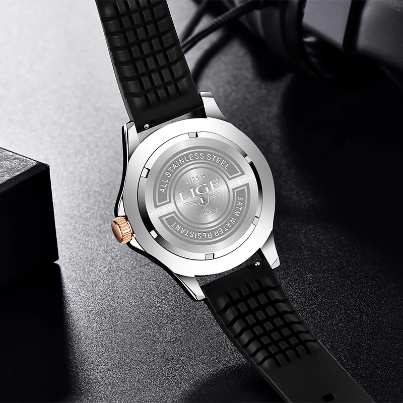 

LIGE Fashion Silicone Watches Mens Top Brand Luxury Business Waterproof Men Watch Casual Automatic Date Quartz Wrist Watch Man