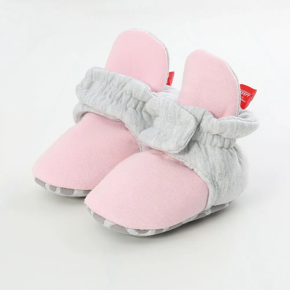 Grey Pink Для новорожденного мягкий теплый пинетки для новорожденных мальчиков и девочек 0-18 м - Цвет: Grey Pink