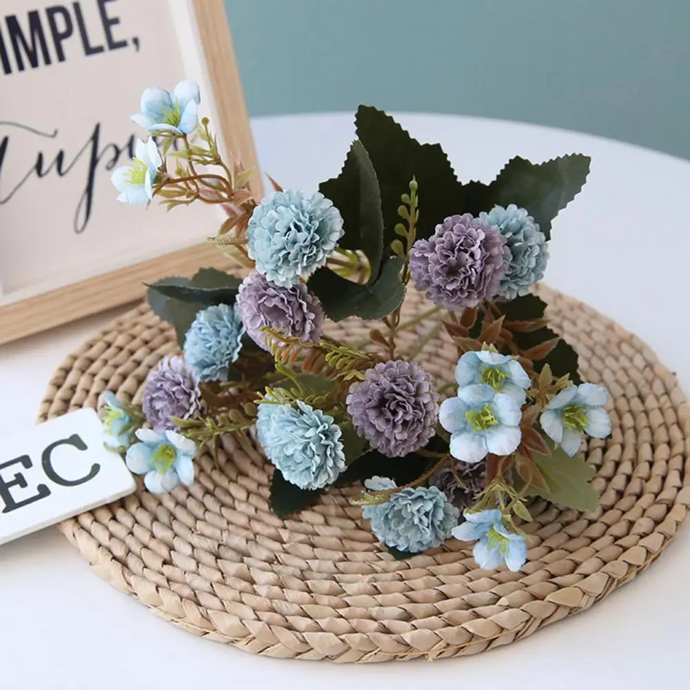 

1Pc Simulation Flower Exquisite 5 Heads Faux Silk Flower Decorative Artificial Carnation for Home Office Desktop Balcony Decor