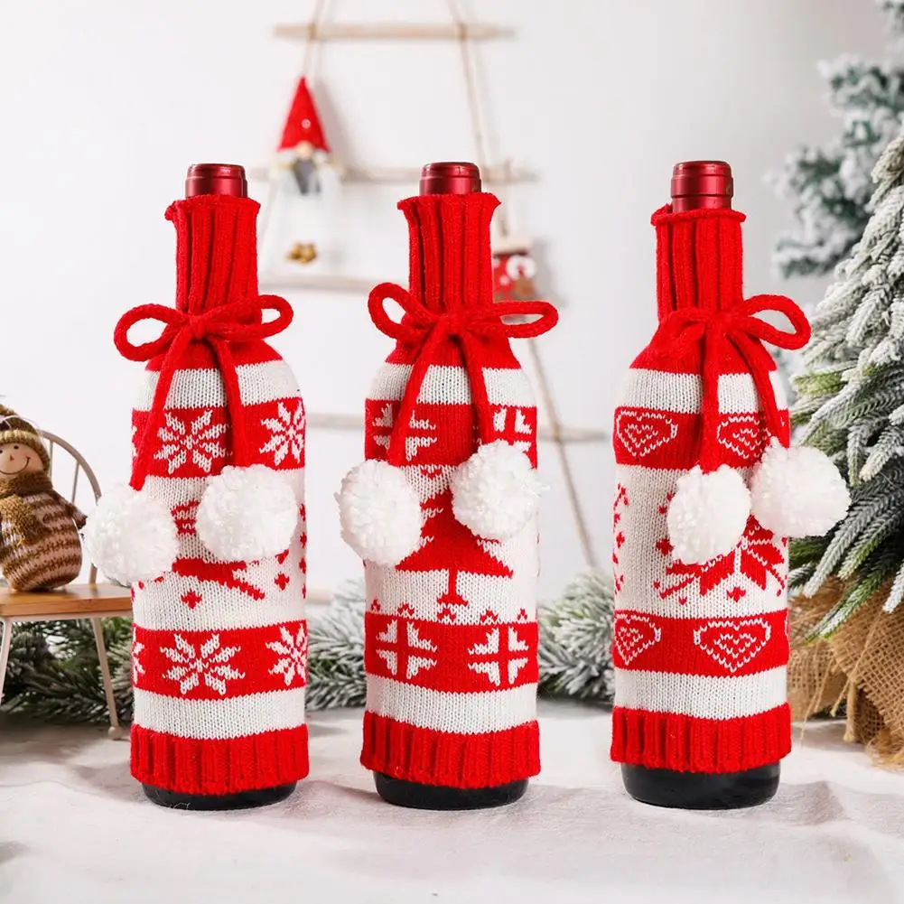 

Knit Elk Snowflake Tree Pattern Wine Bottle Cover Christmas Decoration Pendant