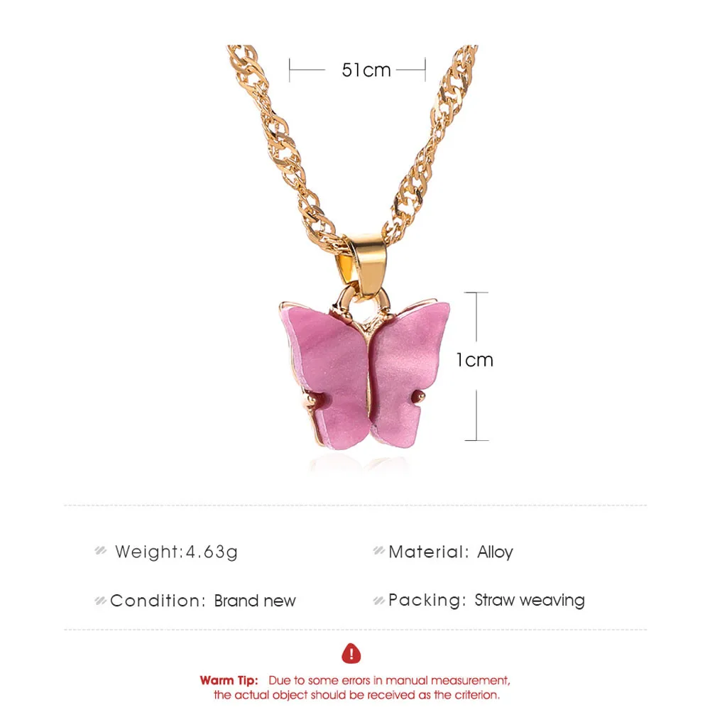 

vintage Women's neck chain Sweet Butterfly Necklace Acrylic Color Clavicle Chain Necklace Jewelry Gifts collares para mujer
