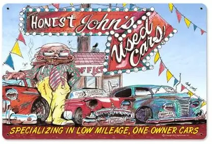 

Old Time Signs Honest Johns Used Cars Metal Sign Wall Decor 12x16