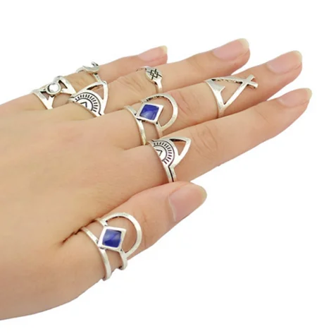 6 шт./компл. модные кольца на костяках этнический хиппи камень подарок для женщин