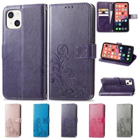 wallet leather four leaf clover case for iphone 13 13 pro 13 pro max 13 mini 12 12 pro 12 pro max anti fall protective shell