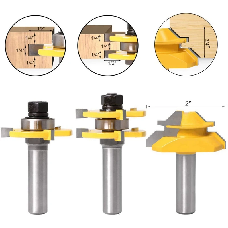 

3Pcs Wood Milling Cutter Woodworking Tool 45 Degree Lock Mitre Glue Joint Router & 1 Pcs Anti-Noise Earmuffs