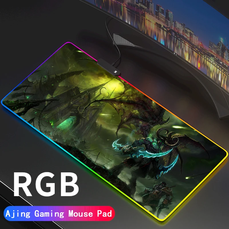 RGB Illidan World of Warcraft игровой коврик для мыши Большой Аниме подсветка WOW Коврик XXL