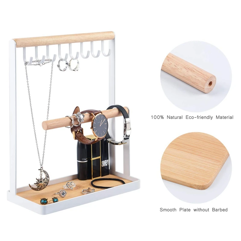 Ювелирные изделия стенд держатель с деревянным кольцом лоток и крючки хранения