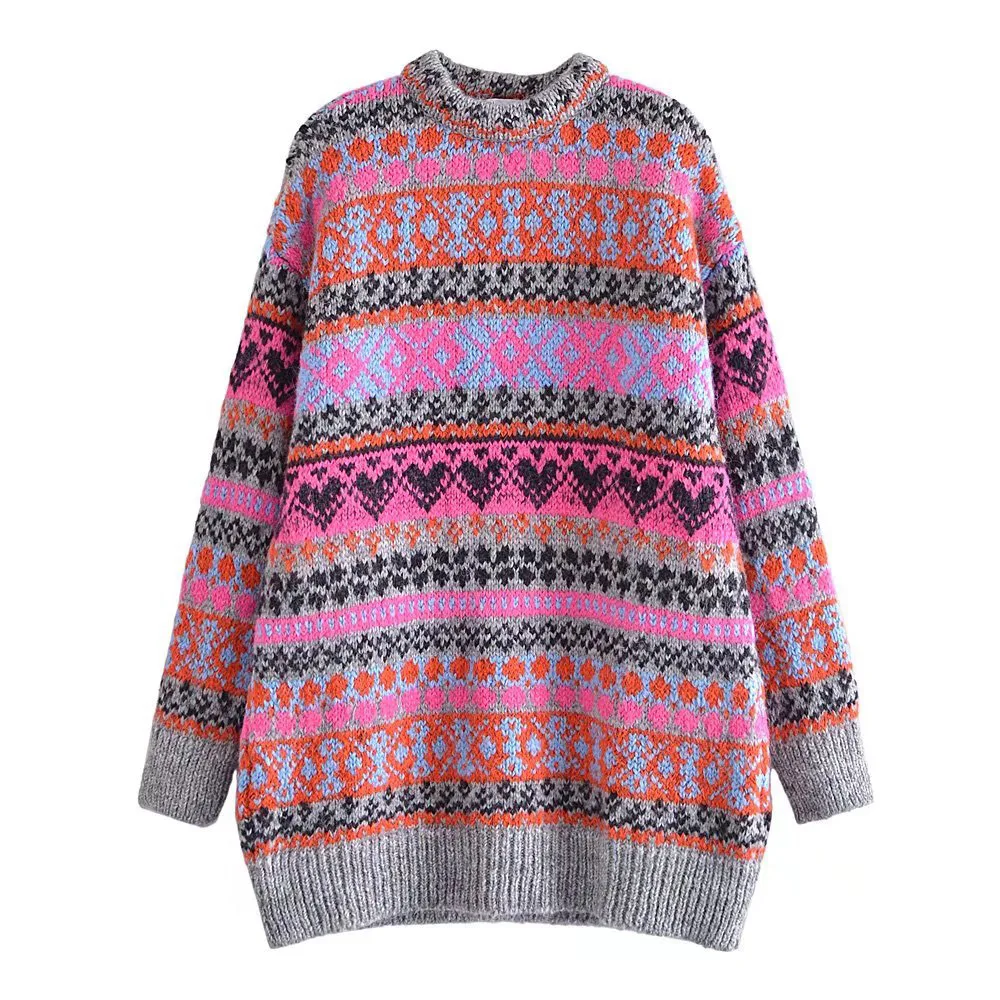 

Женский Трикотажный Свитер оверсайз, плотный вязаный пуловер с круглым вырезом и длинным рукавом, в винтажном стиле, 2021