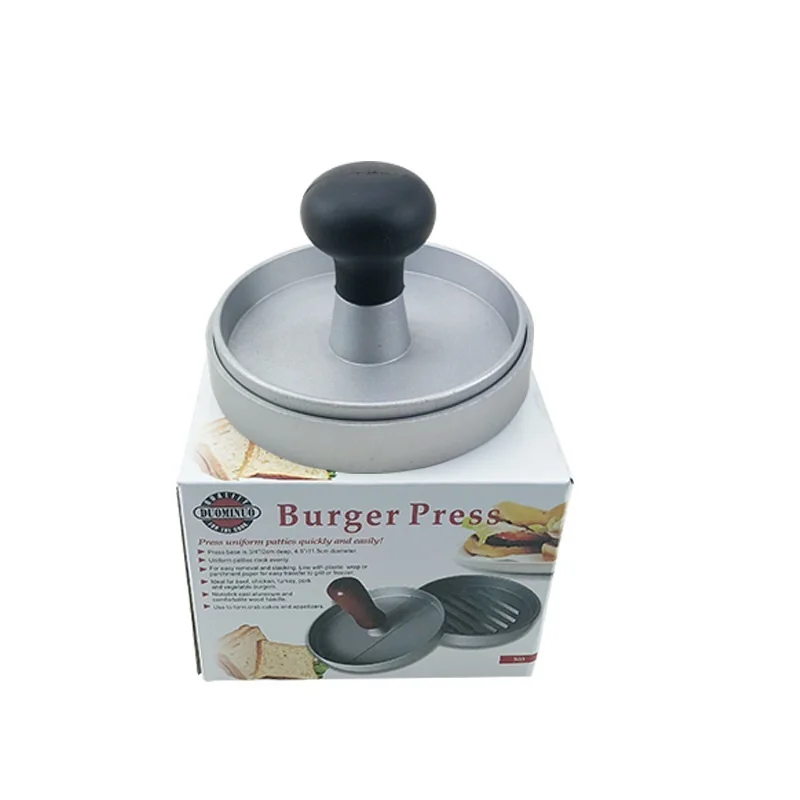 

Round Shape Aluminum Alloy + TPR Handle Hamburger Press Patty Maker LFGB Approved Non-stick Cusine Chef Cullets Burger Molds