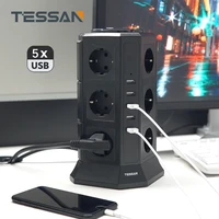 tessan multi sockets eu plug power strip tower with 12 outlets 5 usb ports 2m extension cable overload protection onoff switch