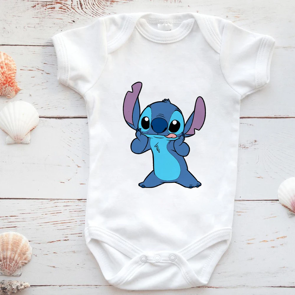 

Newborn Baby Girl Clothes Disney Lilo & Stitch Cartoon Print Short-Sleeved Newborn Boy Jumpsuit Child ropa bebe Korean Romper