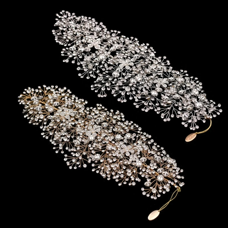 

Luxury Flower Bridal Wedding Headband Silver Crystal Pearl Hair Vine Braid Headpiece Crowns Pageant Bridal Hair Accessory Women