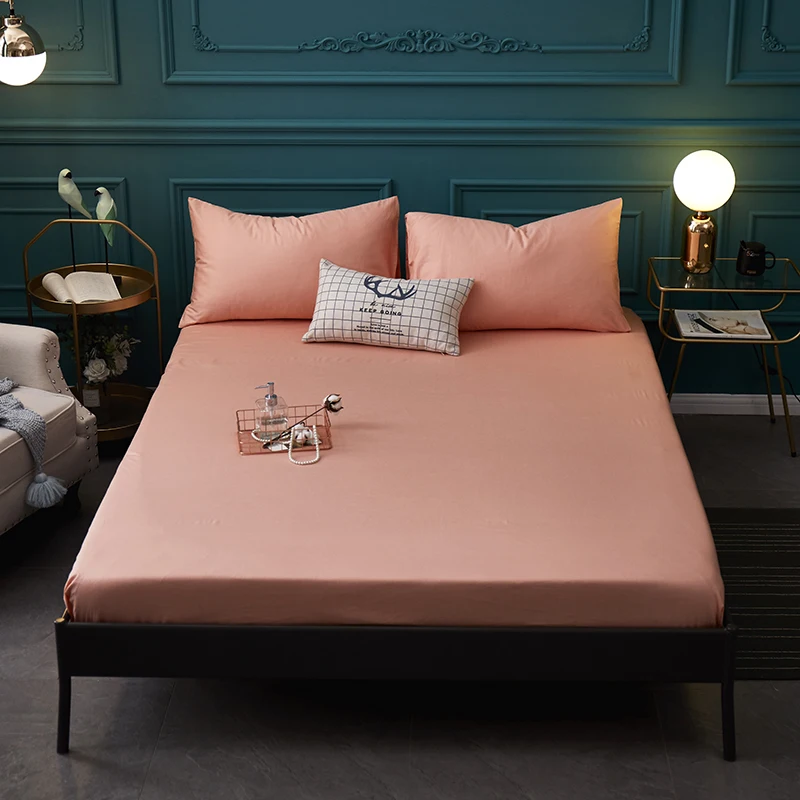 BKZY-yu se 1pcs cotton Fitted Sheet High 30cm solid color Bed Sheet Four Corners With Elastic Band Mattress Cover 90x200cm/200x220cm - Цвет: BKZY-yu se