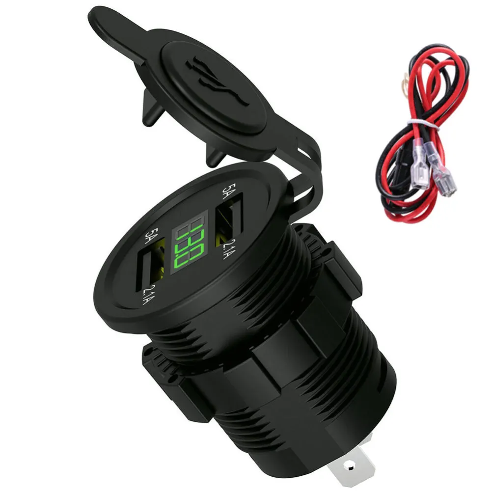 green 12V DC Автомобильное зарядное устройство для мотоцикла Dual USB зарядное устройство гнездо адаптера питание розетка водонепроницаемый адаптер - Название цвета: green