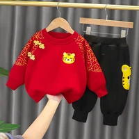 autumn winter warm 2pcsset baby boy girl clothes cartoon tiger bear hooded coatpant kid sport suit for children clothing track