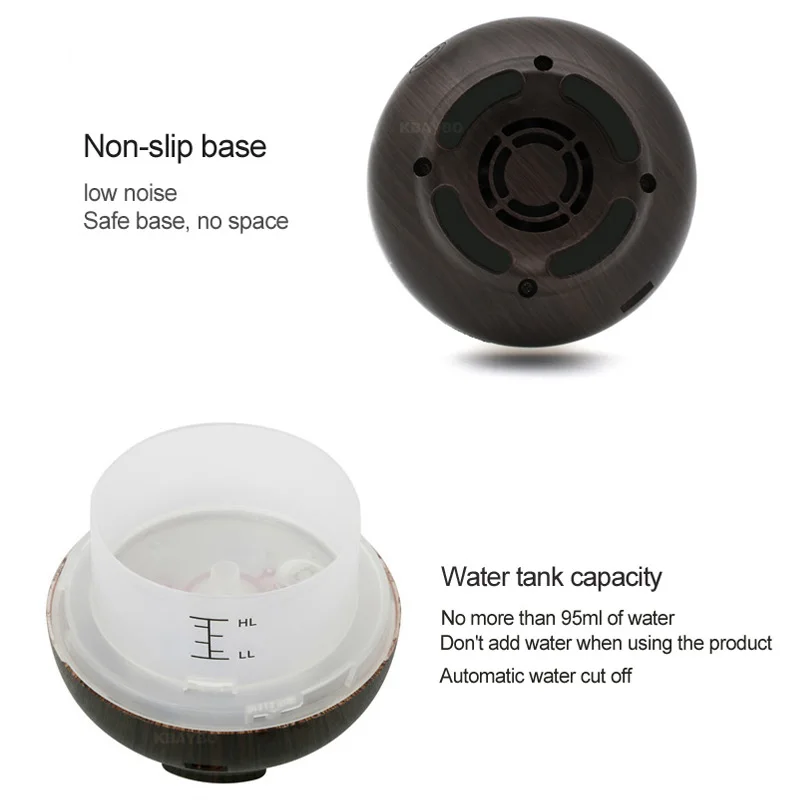 

KBAYBO 95ml essential oil diffuser aromatherapy USB mini humidifier mist maker warm light ultrasonic humidifier for home office