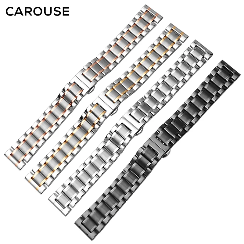 Ремешок Carouse из нержавеющей стали 13 мм, 14 мм, 16 мм, 18 мм, 20 мм, 22 мм, 24 мм, металлический ремешок для часов, браслет, ремешок для часов, черный, серебристый, розовое золото