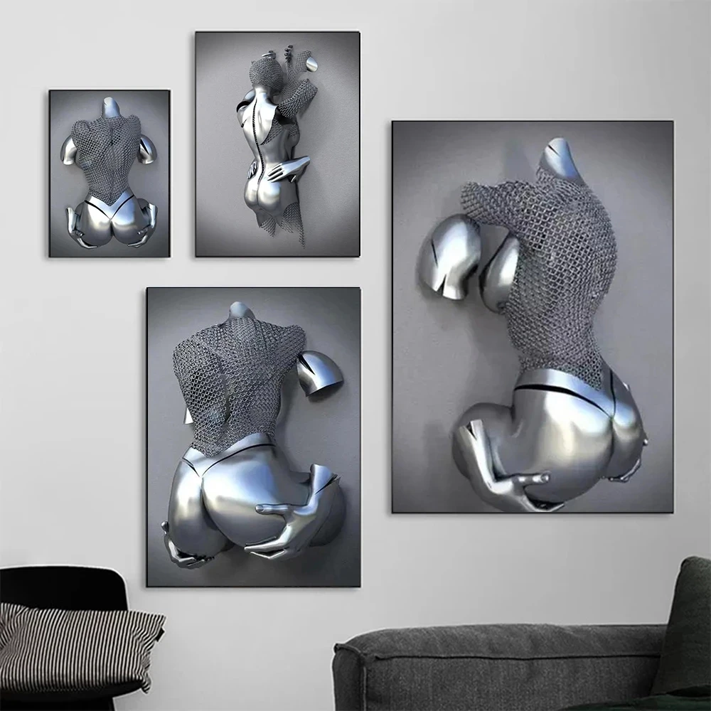 

2021 Metal Figure Statue Art Canvas Paintings Romantic Abstract Posters And Prints Wall Pictures For Modern Interior Home Decor
