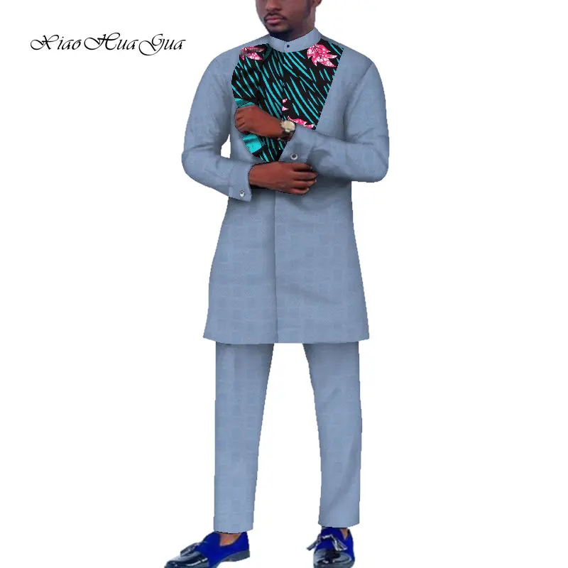 Африканский принт брюки Дашики комплект мужские повседневные Длинные рукава