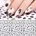 Смешанные белые черные 3D наклейки для ногтей, наклейки для ногтевого дизайна, наклейки с золотыми листьями и буквами, слайдеры, обертывания, летние искусственные маникюры