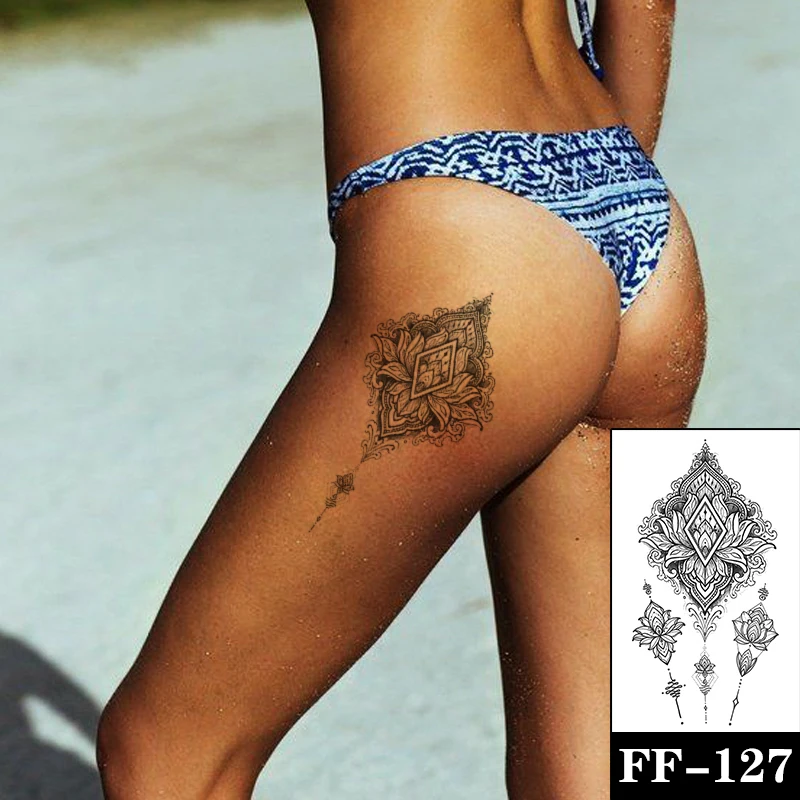 

Geometric Brahma Flower Totem Waterproof Temporary Tattoo Sticker Sanskrit Pendant Black Style Tattoos Body Art Arm Fake Tatoo