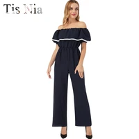 ladies sexy jumpsuit off shoulder ruffled wide leg trousers vacation loose jumpsuit solid color one shoulder casual jumpsuit
