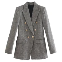 traf za women blazer jacket plaided office casual fitted coat autumn 2021 button houndstooth jacket woman long sleeve jacket