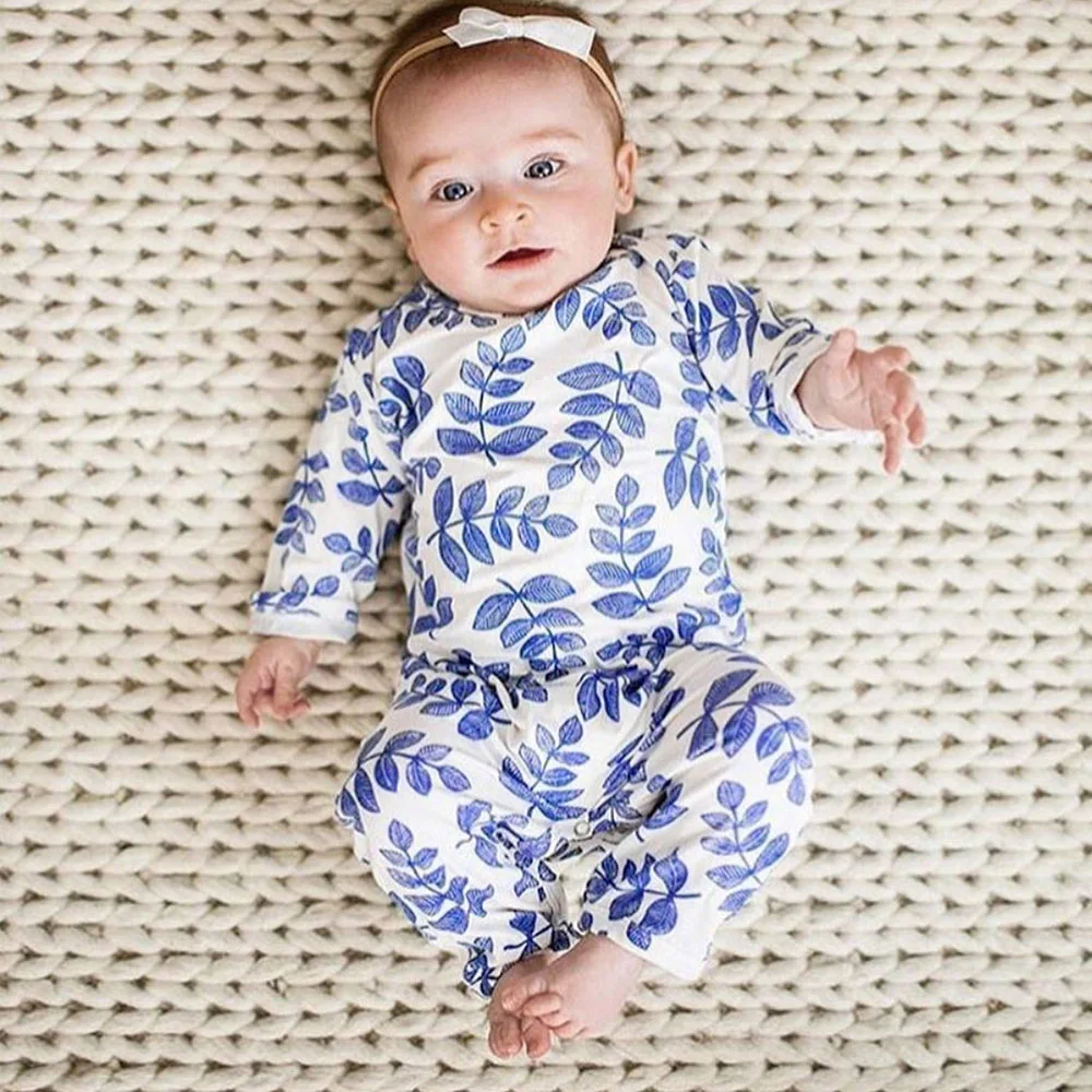 Baby Boys Girls Romper Spring Cotton Long Sleeve Leaves Prints Jumpsuit Infant Clothing Autumn Newborn Baby Clothes 0-21M