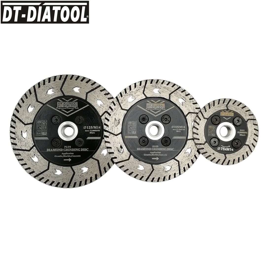 

DT-DIATOOL 1pc 3" 4.5" 5" Diamond Dual Saw Blade Grinding Disc Granite Marble Cutting Disc M14 or 5/8-11 thread