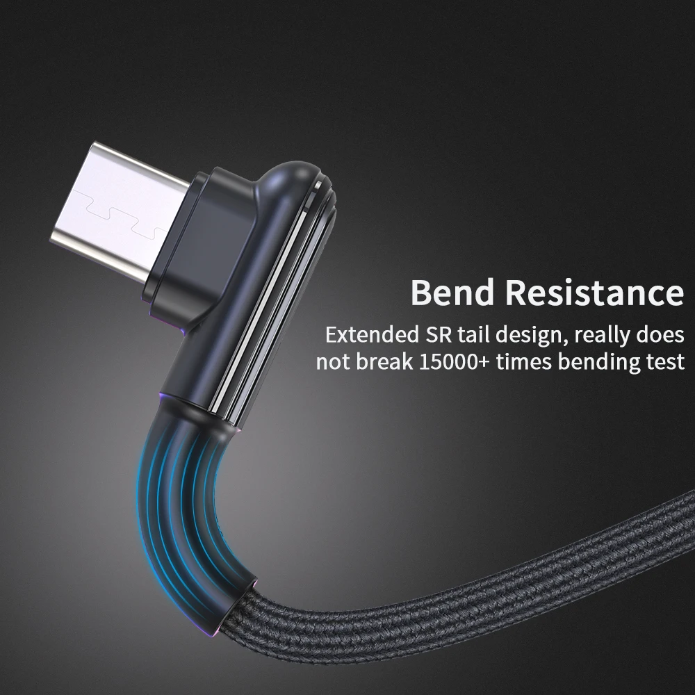 Essager usb type C кабель 3A провод для быстрого заряда шнур 90 градусов USB-C samsung Xiaomi Redmi Note 7 8