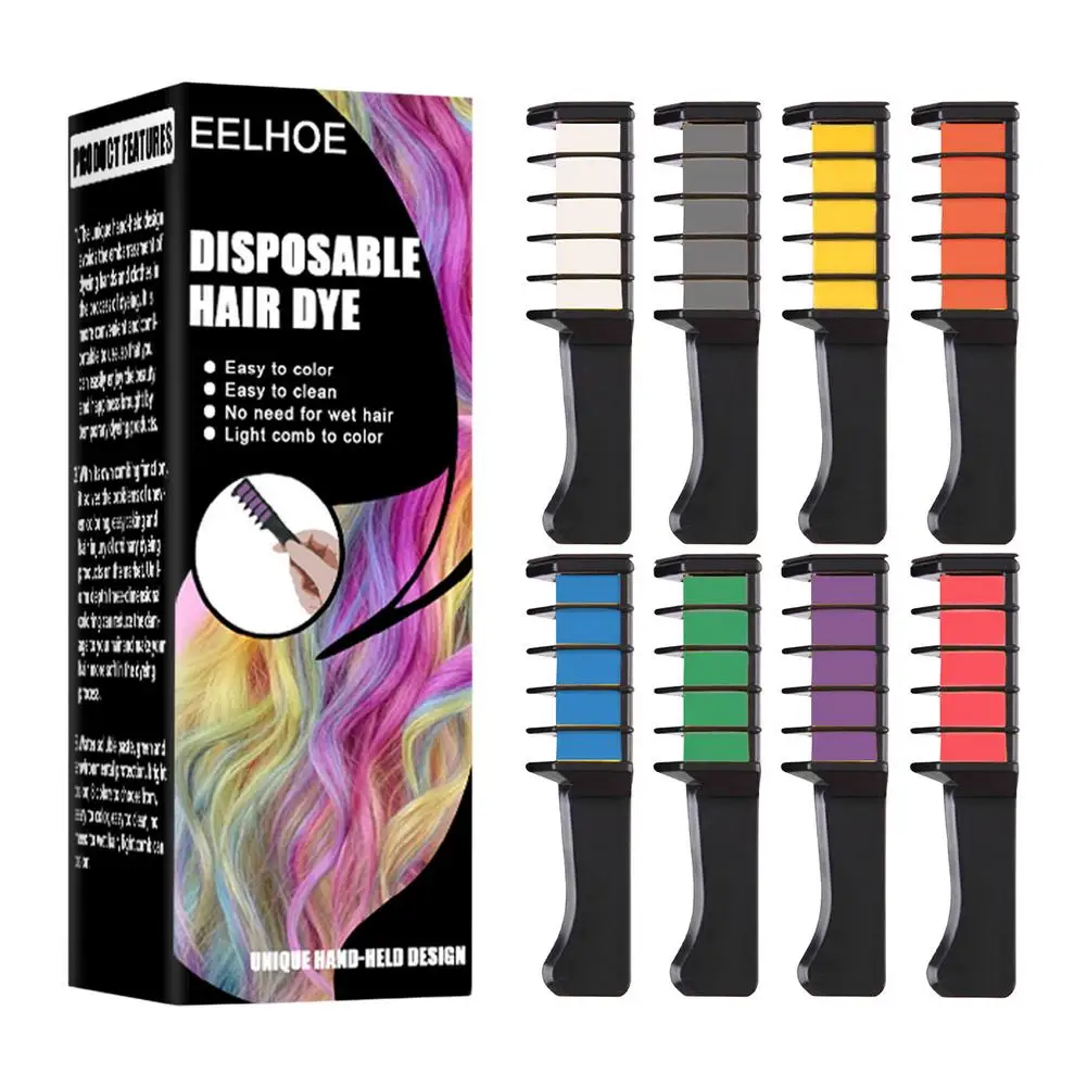 

Одноразовая краска для волос, 8 цветов, меловая расческа для волос, для взрослых и детей, временная вечевечерние, косплей, салонные цветные м...