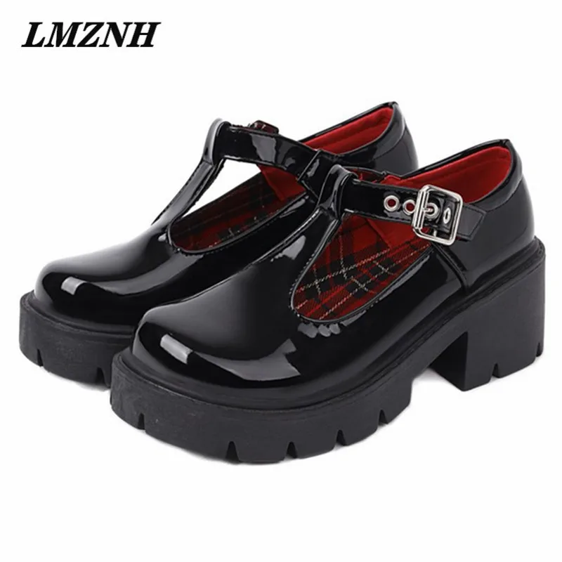 

LMZNH Retro Fall Mary Jane women heeled shoes solid color platform women high heels buckle strap Crude heel brand women shoes