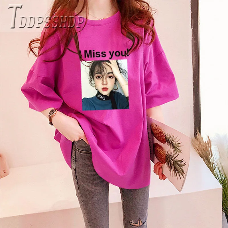 Женская свободная футболка с коротким рукавом Повседневная принтом алфавита в