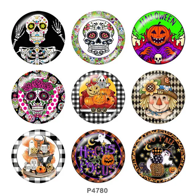 

Halloween Skull 12mm/18mm/20mm/25mm/30mm Round glass cabochon flat back Making findings snap button jewelry P4780