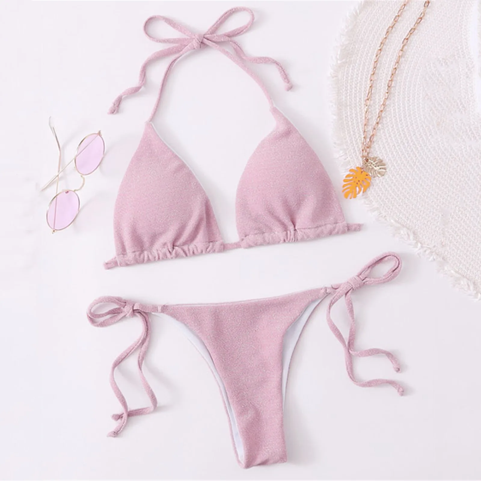 

Women Swimwears Striped Push Up High Cut Hight Waist Halter Bikini Set Two Piece Swimsuit for ladies кђпалник женский