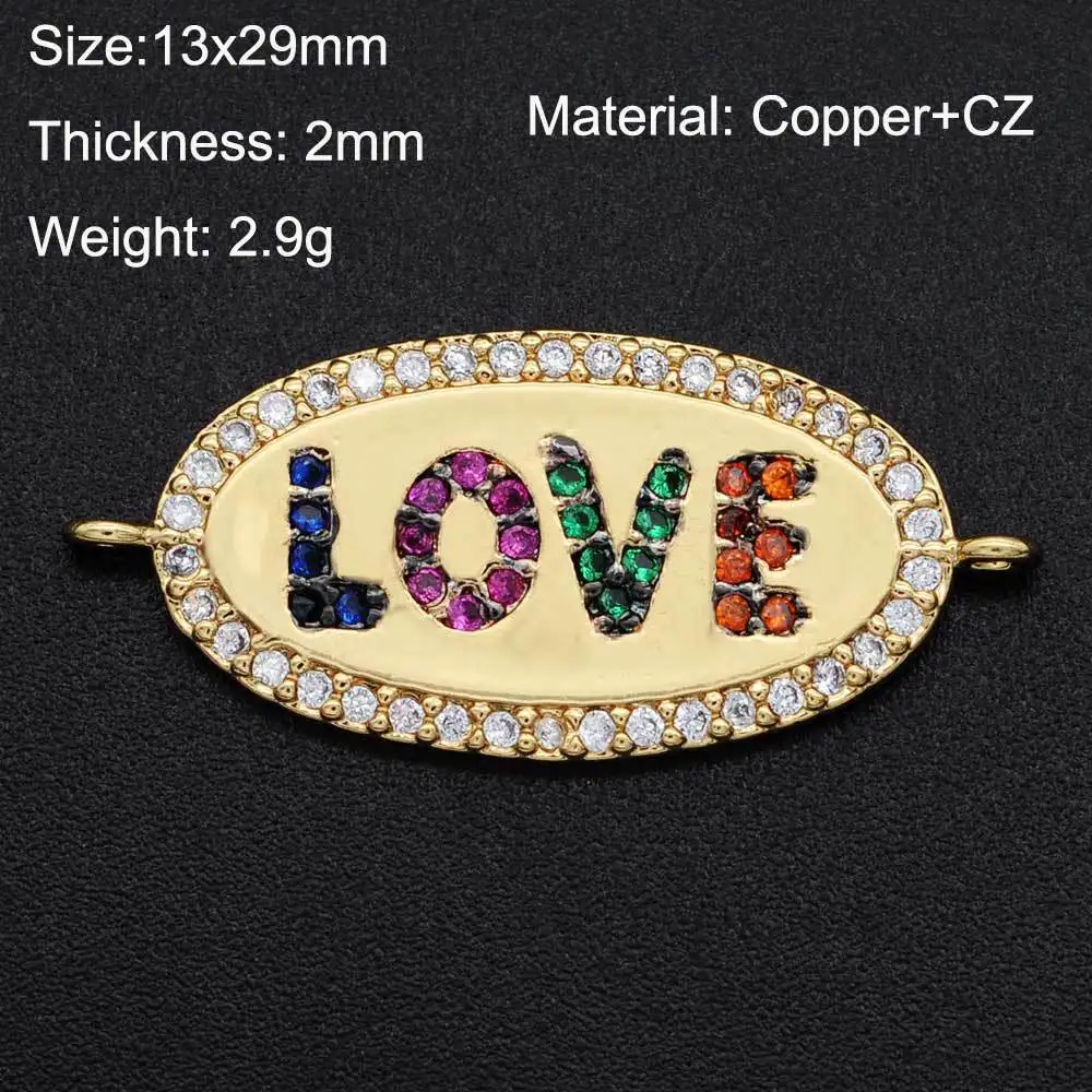 

Copper Micro-inlaid Zircon LOVE Double Circle Connection Accessories DIY Bracelet Necklace Copper Jewelry Pendant Accessories