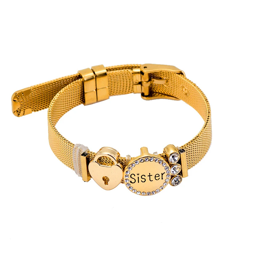 Модный браслет с простыми буквами сестра чистой фианитом из нержавеющей стали
