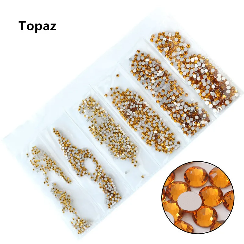 Topaz SS3-SS10 разных размеров розовый/зеленый/синий/белый опал стеклянные стразы для ногтей блестящие стразы для дизайна ногтей - Цвет: Topaz